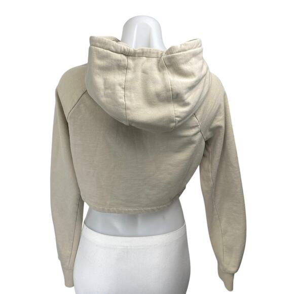 Gymshark Women's Beige Long Sleeve Fleece Hoodie Hooded Crop Sweatshirt Top XS - Picture 2 of 4